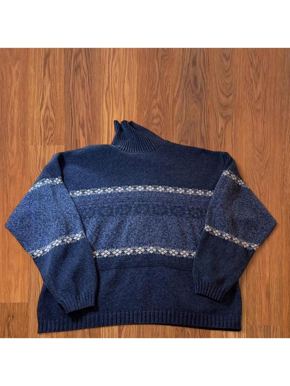 Vintage Bill Blass Knit Sweater Mens Large Navy Blue Geometric USA Made Gorpcore